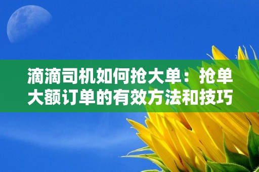 滴滴司机如何抢大单：抢单大额订单的有效方法和技巧